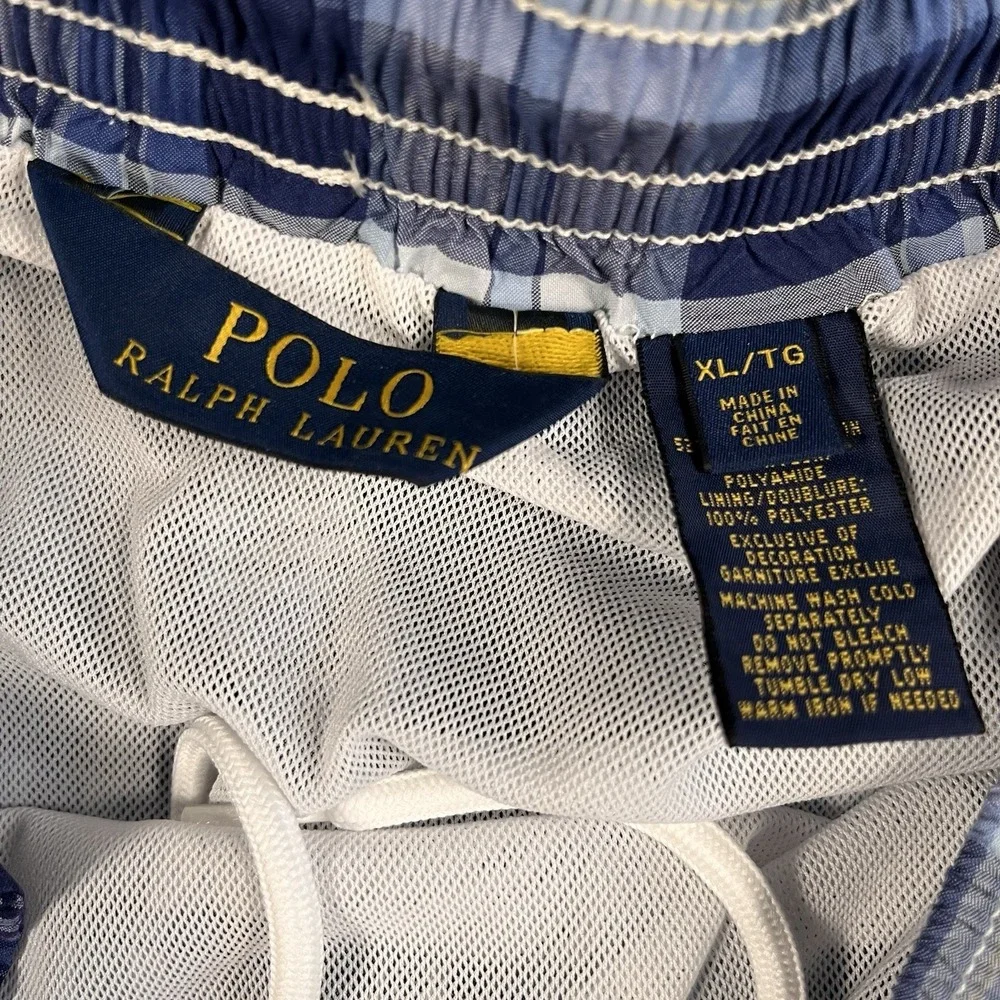 Polo Ralph Lauren Mens Swim Shorts Trunks Blue Plaid‎ XL Lined Resortwear Beach